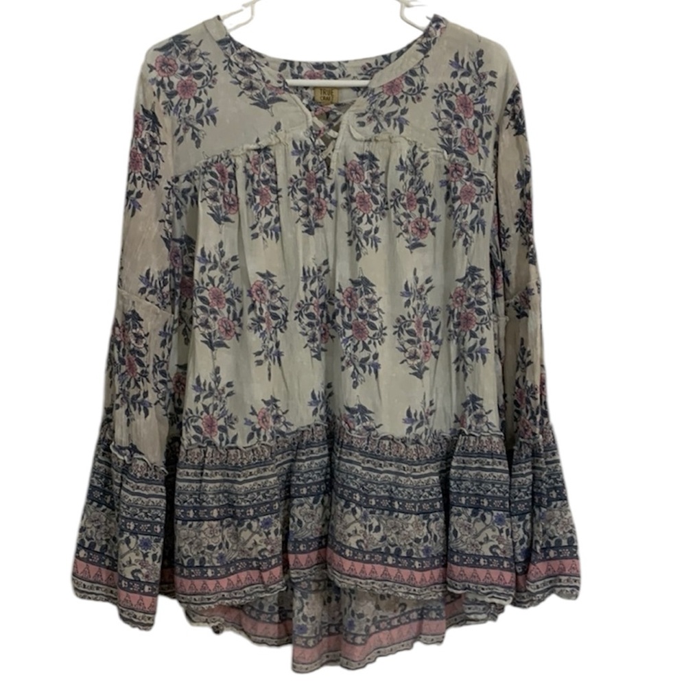 True Craft Women’s White, Blue, & Pink Floral Flowy Blouse Size 0X